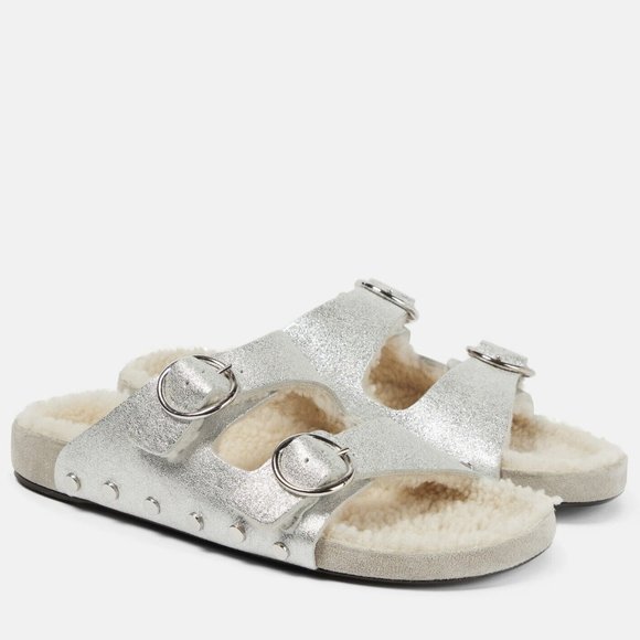 ISABEL MARANT Lenyo leather and shearling sandals - Picture 1 of 10